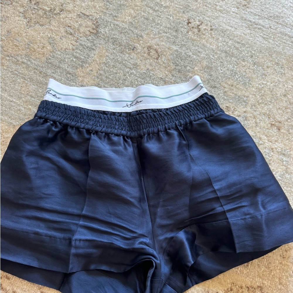 Sandro blue and White Elastic Waistband Shorts